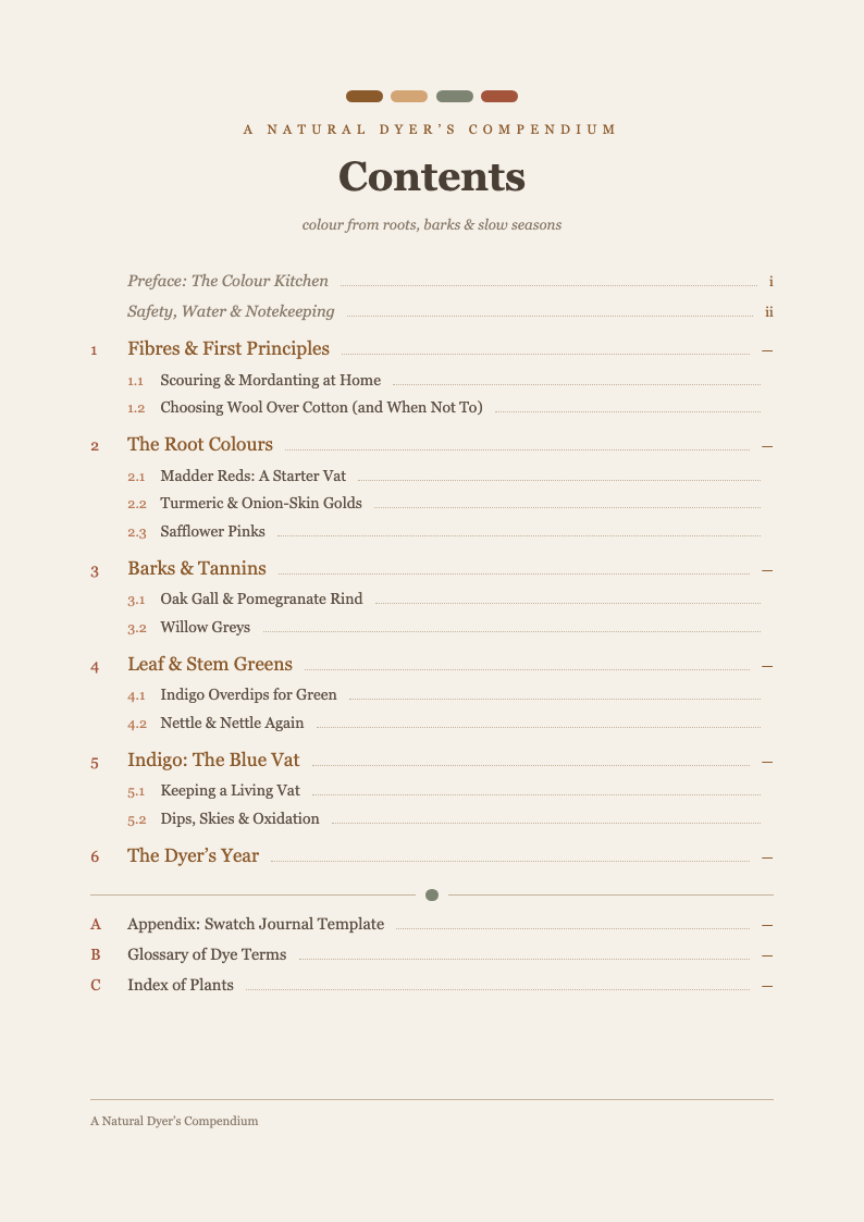Earth tone table of contents